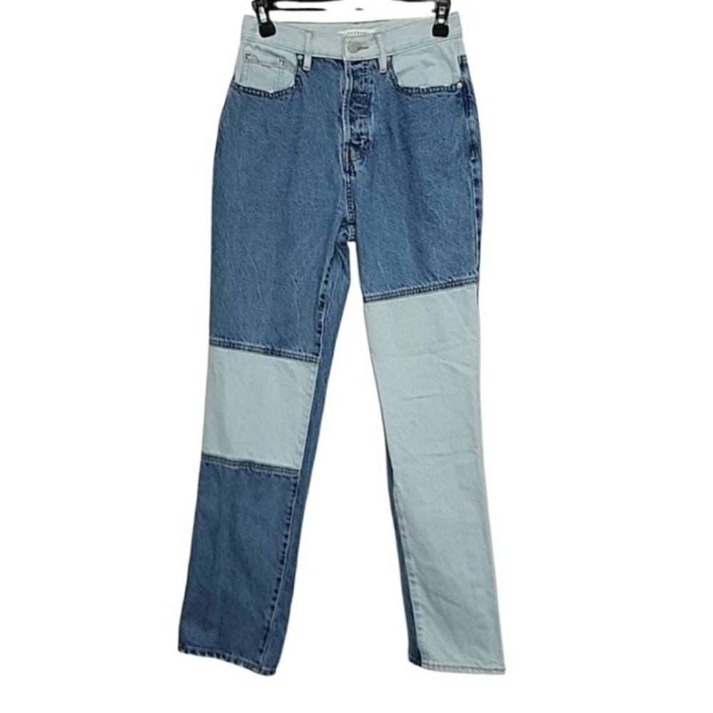 PacSun Patchwork Dad Jeans Two-Tone Colorblock High Rise Straight Leg Size 25